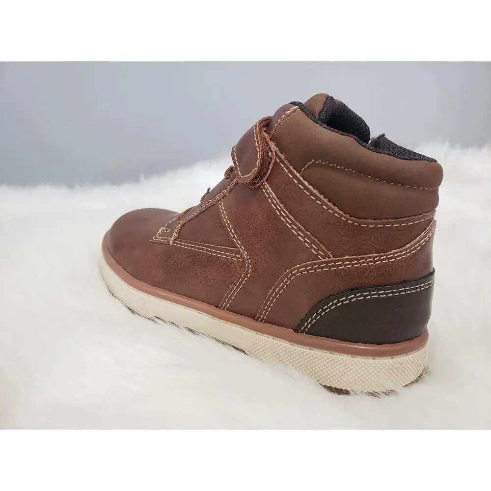 NEW Toddler Easy On Off‎ Boot Size 5 Brown Winter fall Faux Leather Combat biker